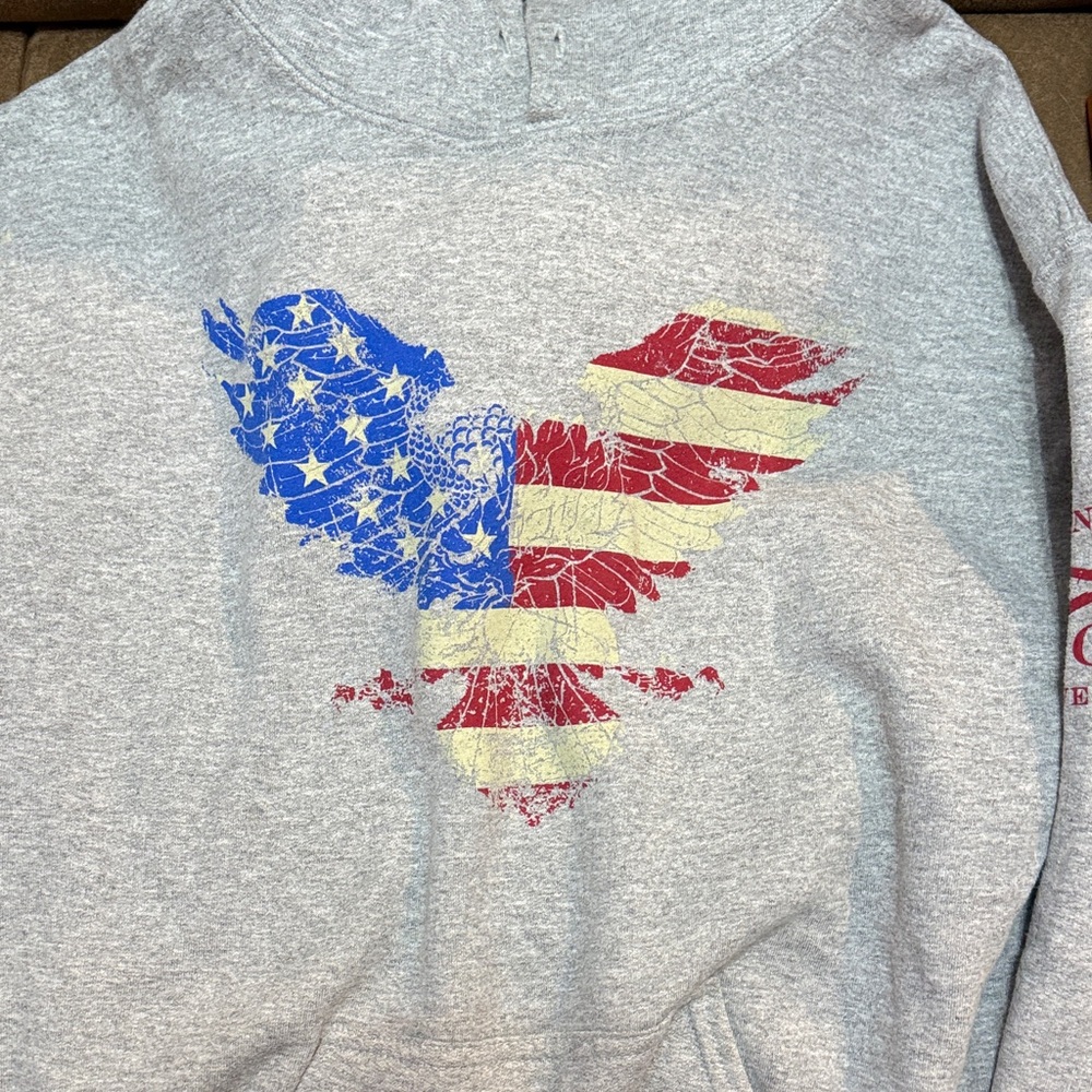 Grunt Style Gray Hoodie with American Flag Eagle Design